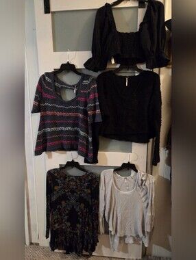 Free people lot 5pc top black sweater vneck dress S M womens